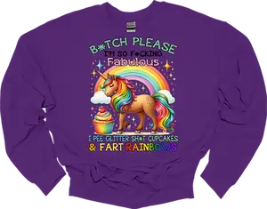 GILDAN B*tch Please Sarcastic Unicorn Sweater - 100% Soft Cotton for All-Day Comfort