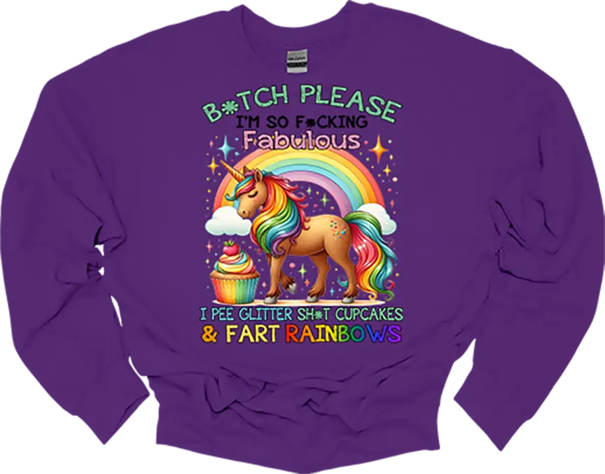 GILDAN B*tch Please Sarcastic Unicorn Sweater - 100% Soft Cotton for All-Day Comfort