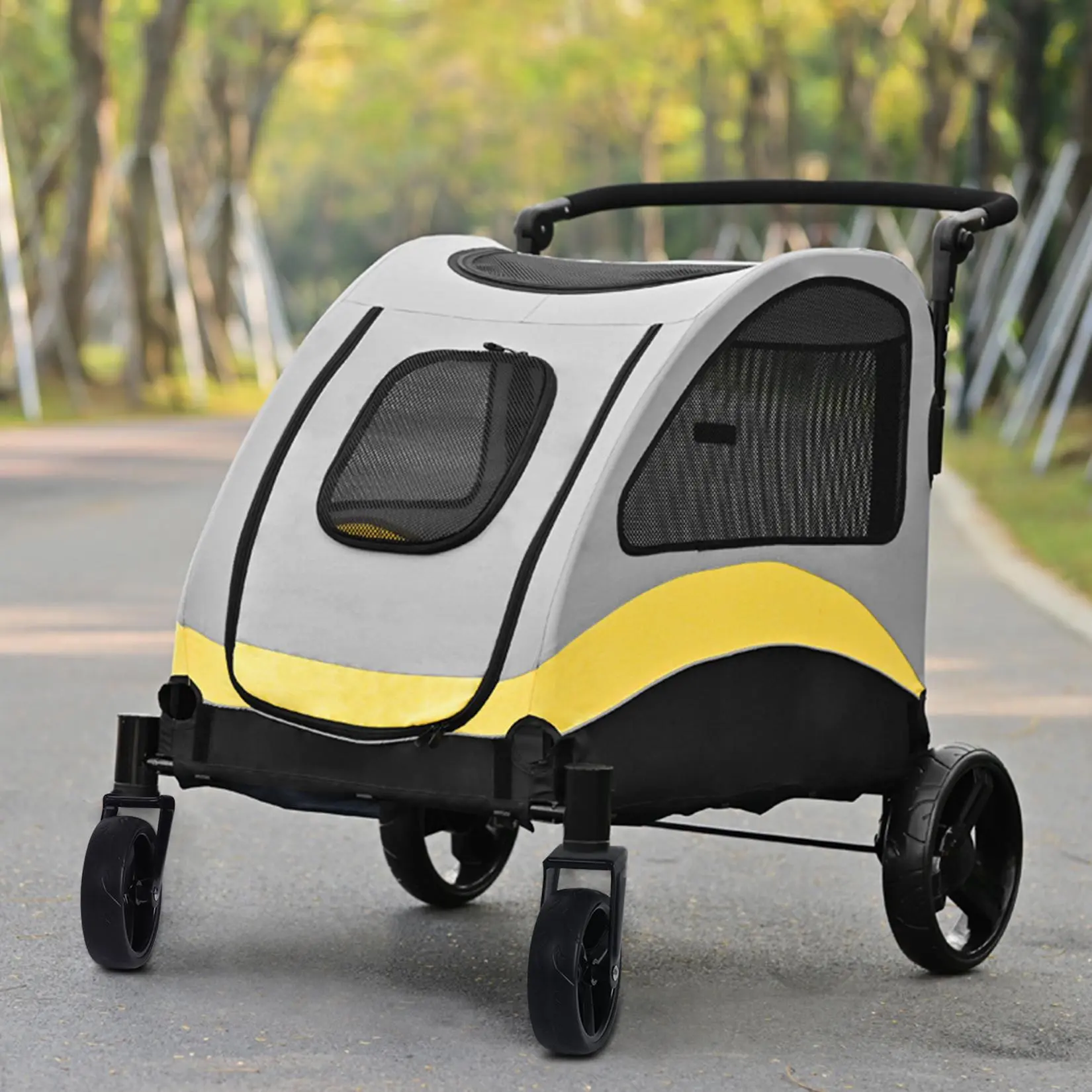 Portable Dog Stroller 4 Wheels for Large Dogs | Foldable Pet Travel Carriage Stroller | Breathable Carrier for Senior Dogs