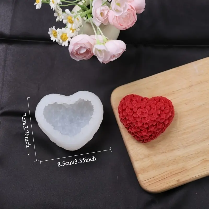 Heart Rose Flower Design Candle Wax Melt Mold, Aromatherapy Soap Making Mold, Valentine's Day Crafting Supplies - 1pc