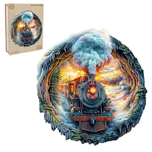 3D Steam Train Wooden Jigsaw Puzzle for Adults and Kids Unique Shape Animal Wood Puzzles Challenging Puzzle, Family Game Creative Gifts，Laser-Cut Durable HDF Wood Puzzle