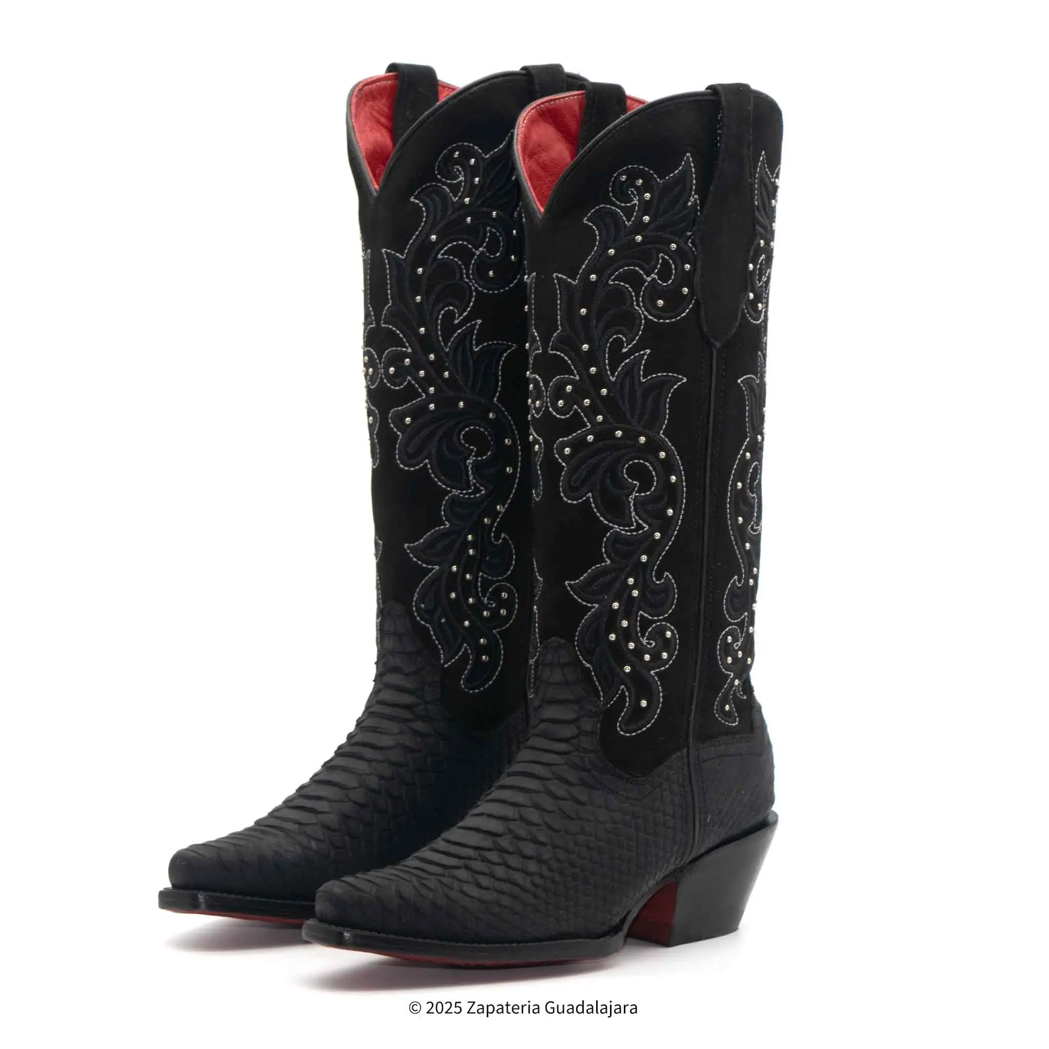 Snip Toe Python Print Women's Black Leather Boot-4019 Snip Toe Python Print Women's Black Leather Boot-4019