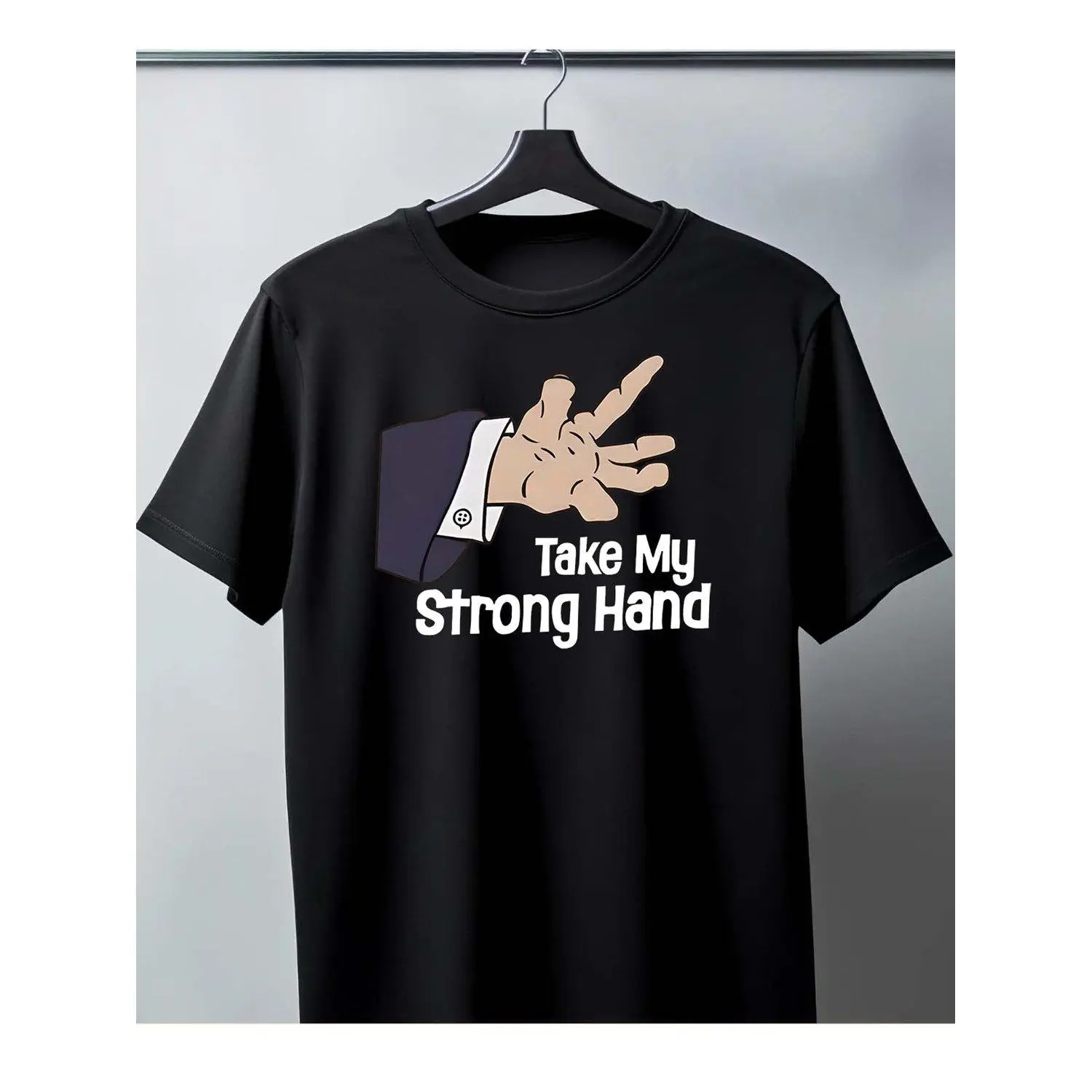 Men's T-shirt Cotton Breathable Material, Black Style Godfather Strong Hand Pattern Design