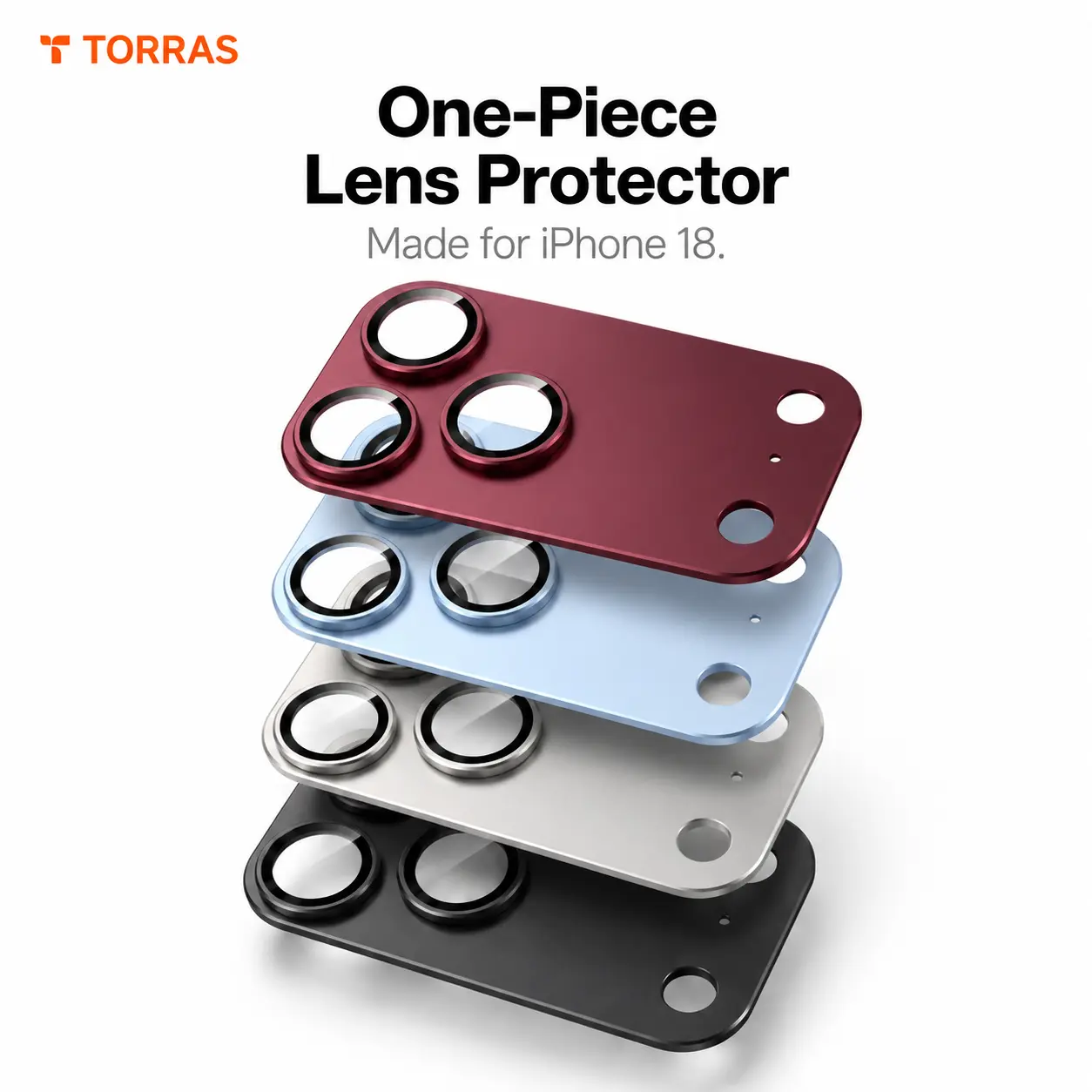 TORRAS 1-Piece Metal Frame Camera Lens & Module Protector for iPhone 18/17 Series, Mobile Phone Accessory with 9H+ Military Grade Tempered Glass, Full Coverage, Anti-Scratch, 12ft Shatterproof, Shockproof, Casing Friendly, Cosmic Orange