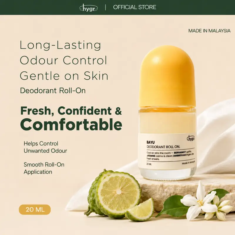 HYGR Deodorant Roll-On (20ml)｜Long-Lasting Odour Control｜Gentle on Skin｜Fresh, Clean Daily Body Scent | Easy to use