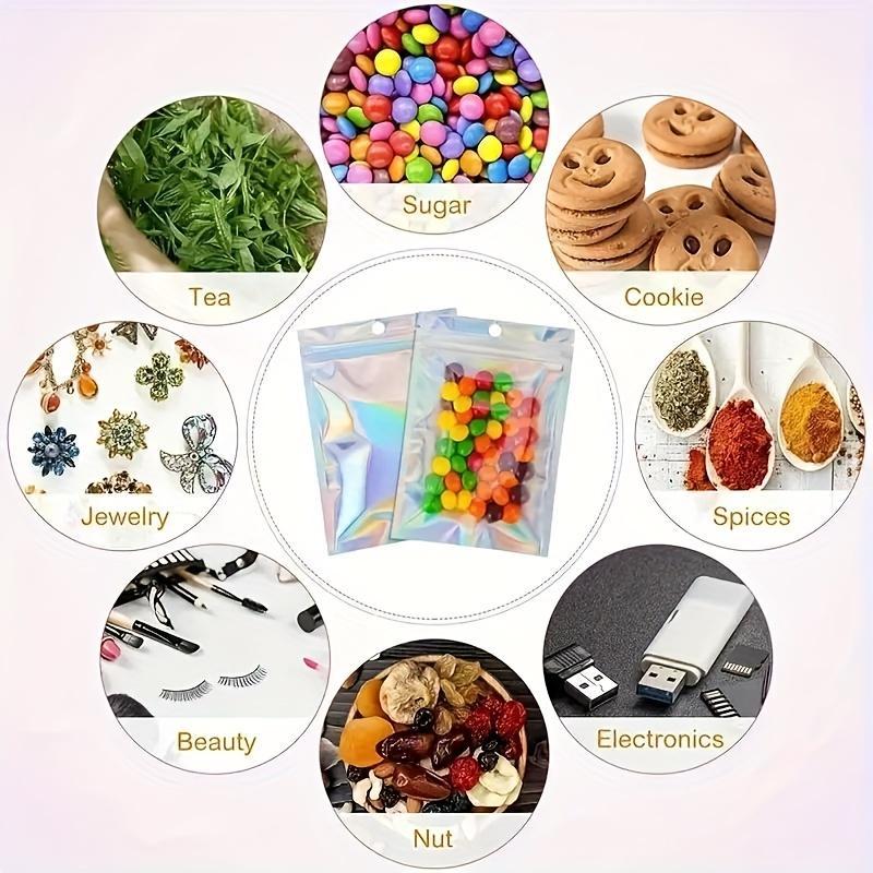 10/20/50pcs Resealable Deodorant Bag, Holographic Aluminum Foil Bag, Food Candy Jewelry Screw Flat Zip Lock Bag cosmetics Packag