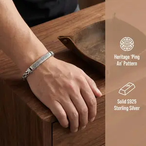 S925 Intime Silver Retro Peace Swirl Bracelet for Men, Personalized, Trendy, Domineering and Vintage, High-End Accessory for Singles' Gifts