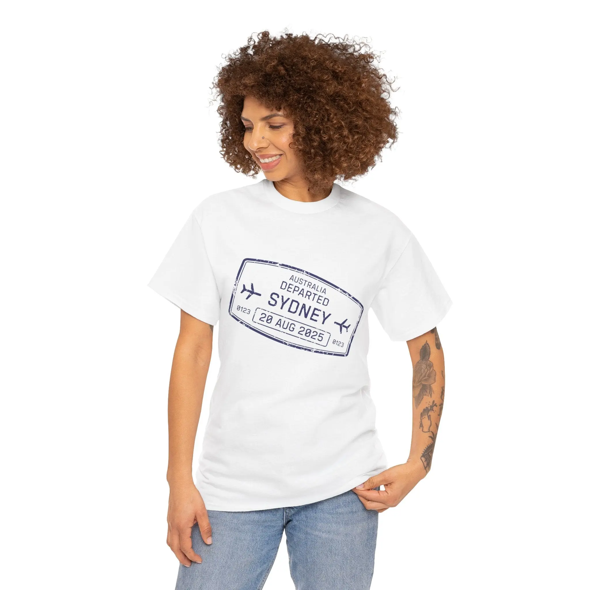 Men's Short-Sleeve Natural Normal Type Graphic T-Shirt - Sydney Theme Passport Stamp Design, Casual Round Neck Streetwear, Comfortable Fit Australian Vibes Travel Souvenir Top for Travelers & Dreamers