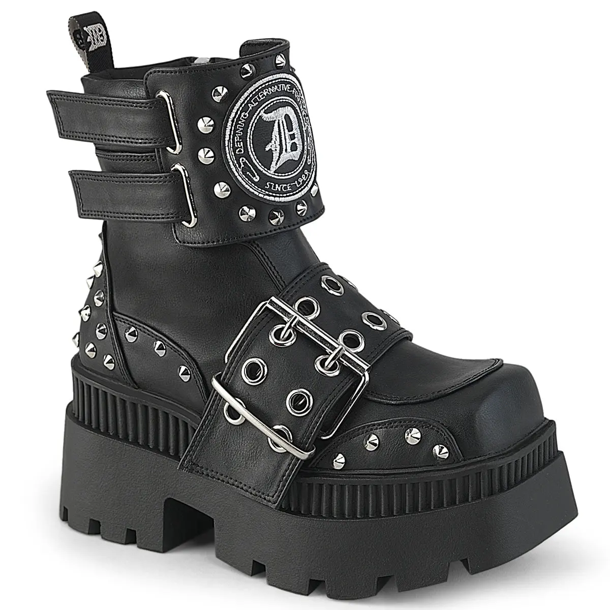 Demonia Wrath-58 Black Vegan Leather Square-Toe Platform Ankle Boot for Women Demonia Wrath-58 Black Vegan Leather Square-Toe Platform Ankle Boot for Women