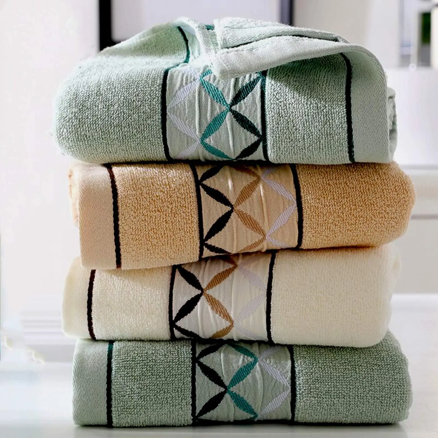 Unisex 4-Pack Cotton Water Absorbent Towels with 4 Leaf Clover Print, Soft Texture, Breathable, 13x29 in Camping Bathroom Towels for Home Improvement