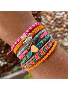 Colorful Ethnic Style Dopamine Heart Mixed Weave Bracelet, Adjustable Jewelry for Women, Trendy Fashion Accessory, Perfect Gift Idea