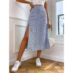 High Waist Ditsy Floral Split Thigh Skirt