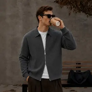 2pack Mens Knit Zip-Up Cardigan Sweater Two-Way Full Zip Collared Jacket Light Dark Gray Smart Casual Everyday Essential Textured Breathable Wrinkle-Resistant Layer-Friendly Fall Winter Outerwear S-XL