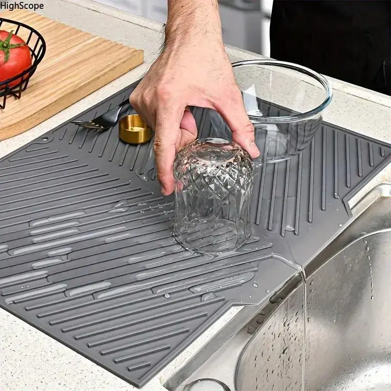 Modern Minimalist Silicone Dish Drying Mat - Collapsible, Heat-Resistant, Non-Slip, Quick-Dry Reusable Silicone Mat for Indoor Recreation Kitchen Counter Protection, Collapsible Dish Mats
