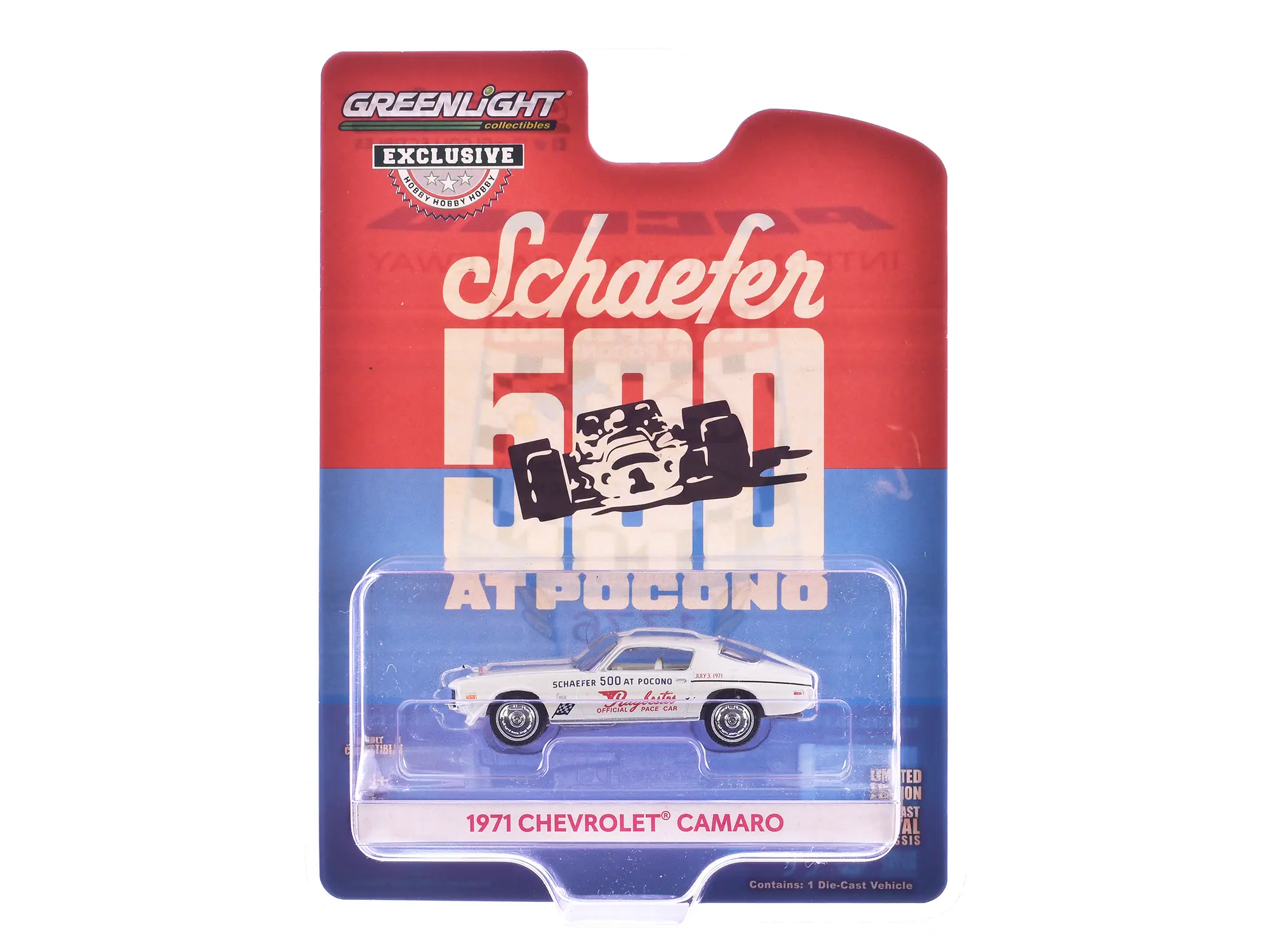 1971 Chevrolet Camaro "1971 Schaefer 500 Official Pace Car" White with White Interior 1/64 Diecast Model Cars by Greenlight