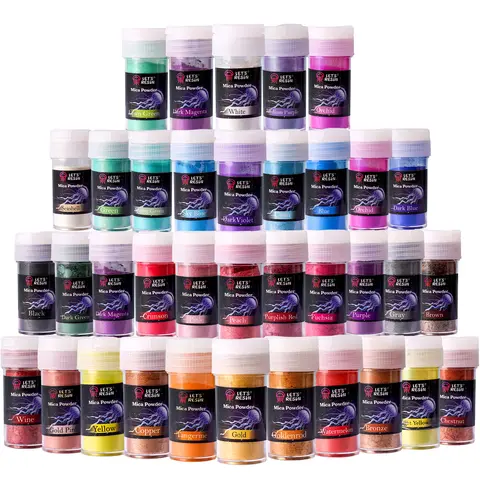 Mica Pigment Powder, 36 Colors in Labeled 5g Jars, Pearlescent Shimmer for Epoxy and UV Resin, DIY Jewelry, Bag Charms, Slime, Soap Making, Nail Art and Handmade Holiday Gifts - LET'S RESIN