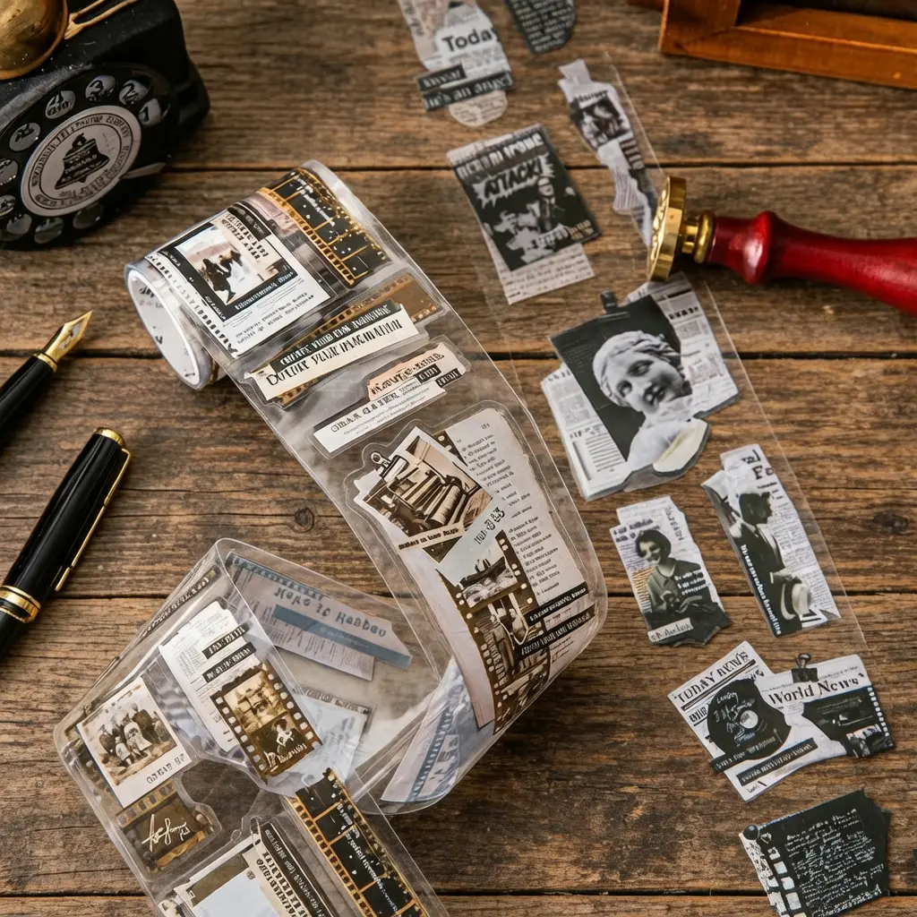 Beautiful Day Fragments Series Vintage Fragments Aesthetic Stickers and Tape 4 Rolls Vintage Journal Stickers, Suitable for Planners and Scrapbooking DIY