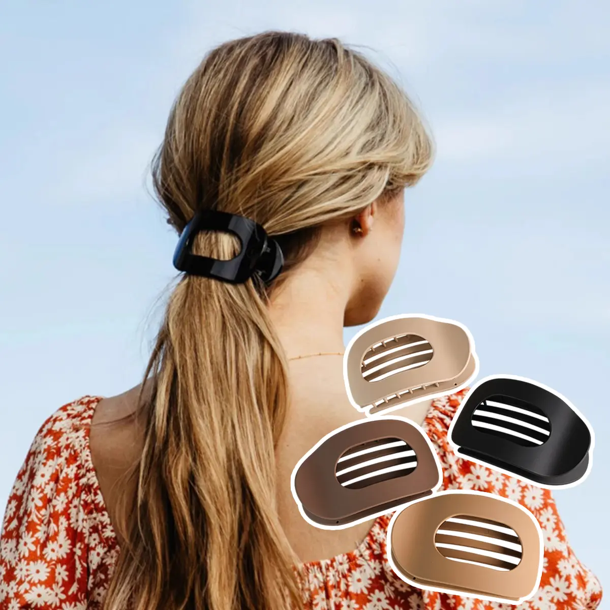 Women's 4-Pack No-Crease Matte Acrylic Flat Barrettes, Solid Color Strong-Hold Claw Clips for Thick & Thin Hair, Minimalist Oral Beauty Styling Accessories for Daily Wear & Work