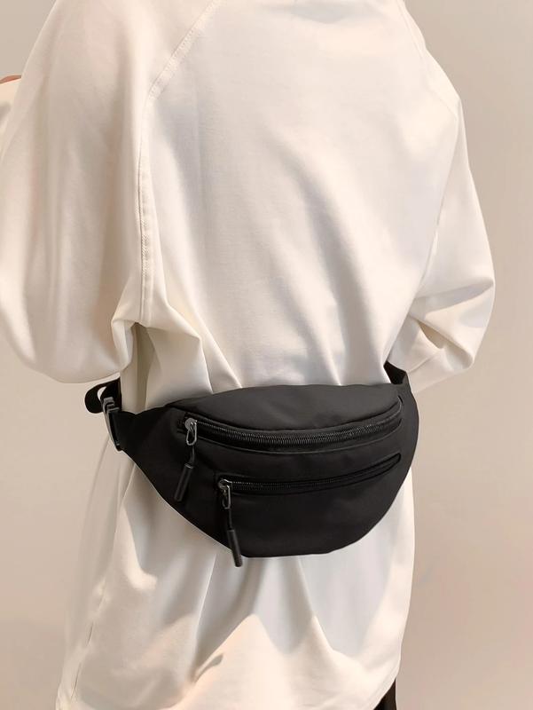 Men's Minimalist Black Nylon Crossbody Chest Bag, Zippered Front Pocket with Adjustable Waist Strap, Lightweight Fanny Pack for Travel, Sport, and Commute