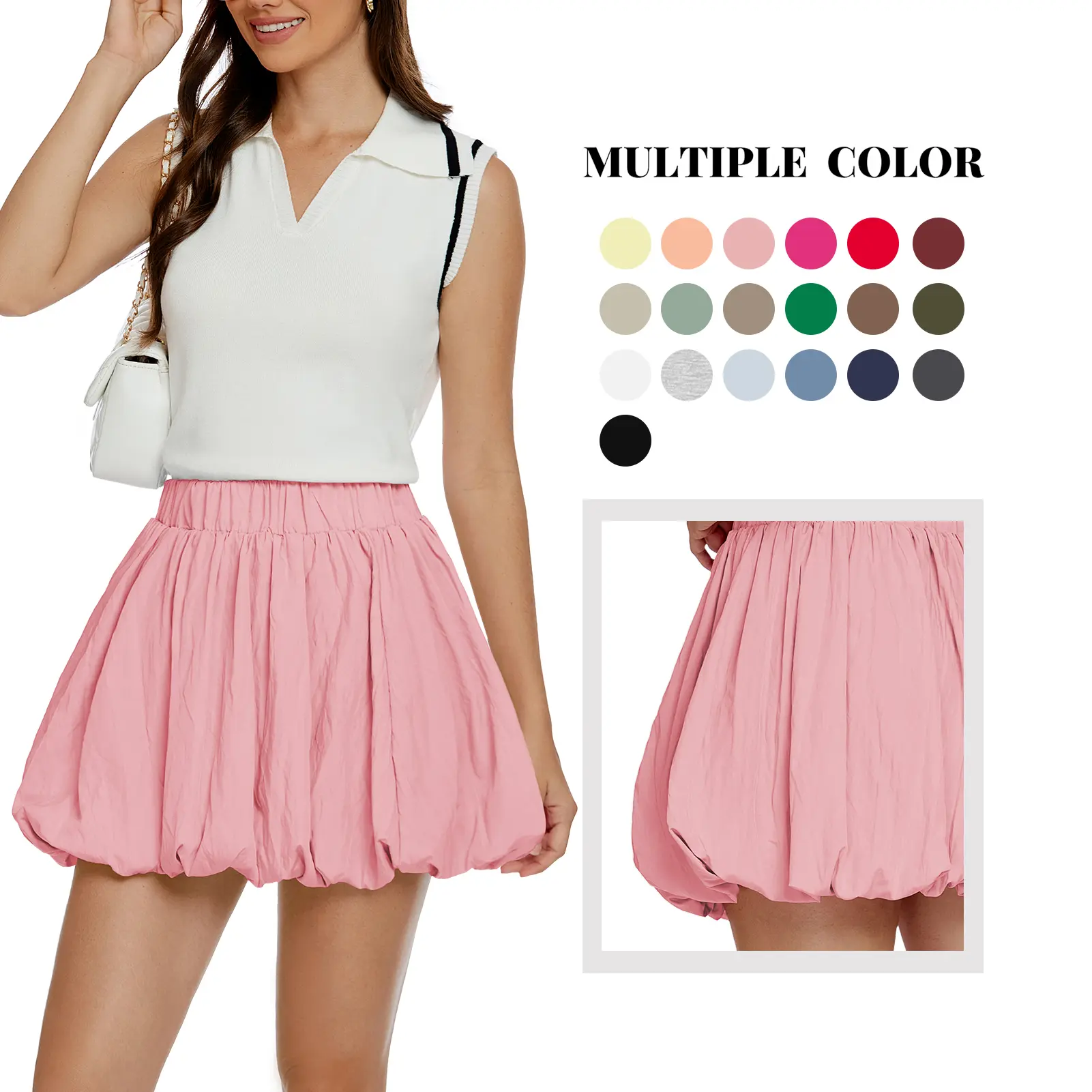 Women's Breathable Athletic Skort, High-Waisted Bubble Mini Skort with Soft Elastic Waistband, Puffy Hem, Summer Trendy Cute for Going Out Parties, Multiple Colors, Athletic Skorts, Breathable Skorts,summervibes