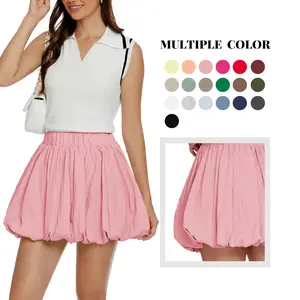 Casly Lamiit Women's Bubble Mini Skirts Balloon High Waisted Shorts Puffy Hem Summer Trendy Cute Going Out Party Skort Soft Fabric Elastic Waistband Multiple Colors