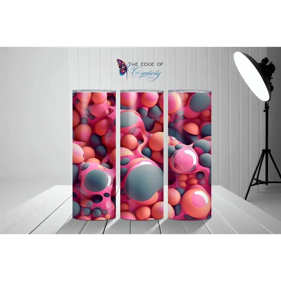3D Pink and Grey Colored Bubbles 20 oz Tumbler