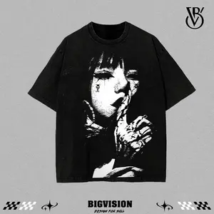 Shhh Girl Darkcore Tee | Horror Manga Style Shirt | Oversized Vintage Washed | Soft Grunge Street Fashion | Streetwear Unisex Tee