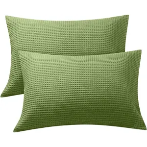 Size Pillowcase 2- Set,   Waffle Pillowcase with Envelope Closure, Soft and Breathable, 20x30 in (Olive Green)