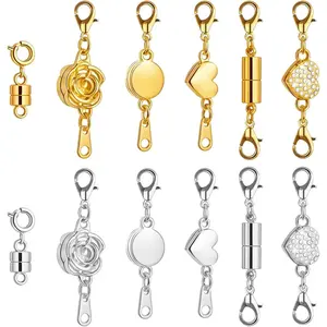 12 count  Necklace Clasps and Closures, Locking Heart Rose   Clasps,  and   Necklace Extender, Necklace Clasp Helper for Necklaces, Bracelets and  Making