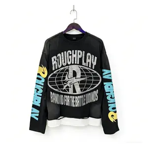 Roughplay American Cotton Retro Style Long Sleeve T-Shirt Washed Vintage Jesus Skull Graphic Tee Oversized Streetwear Rockabilly Aesthetic Fall Winter Unisex Top