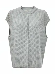 NANASSNUG Women's Cream Crewneck Sweater Vest, Lightweight Sleeveless Knit Top with Textured Stitch, Soft Cotton Acrylic Pullover for Spring Summer Fall