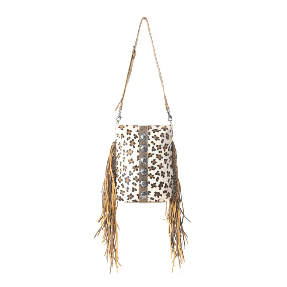 Women's Western Handbag Shoulder Purse, Genuine Leather Crossbody with Leopard Print Hairon, Fringe Detail, and Conchos, Genuine Leather Purse, Pockets, Zipper, Fashionable Bags, Vertical Leather Strap