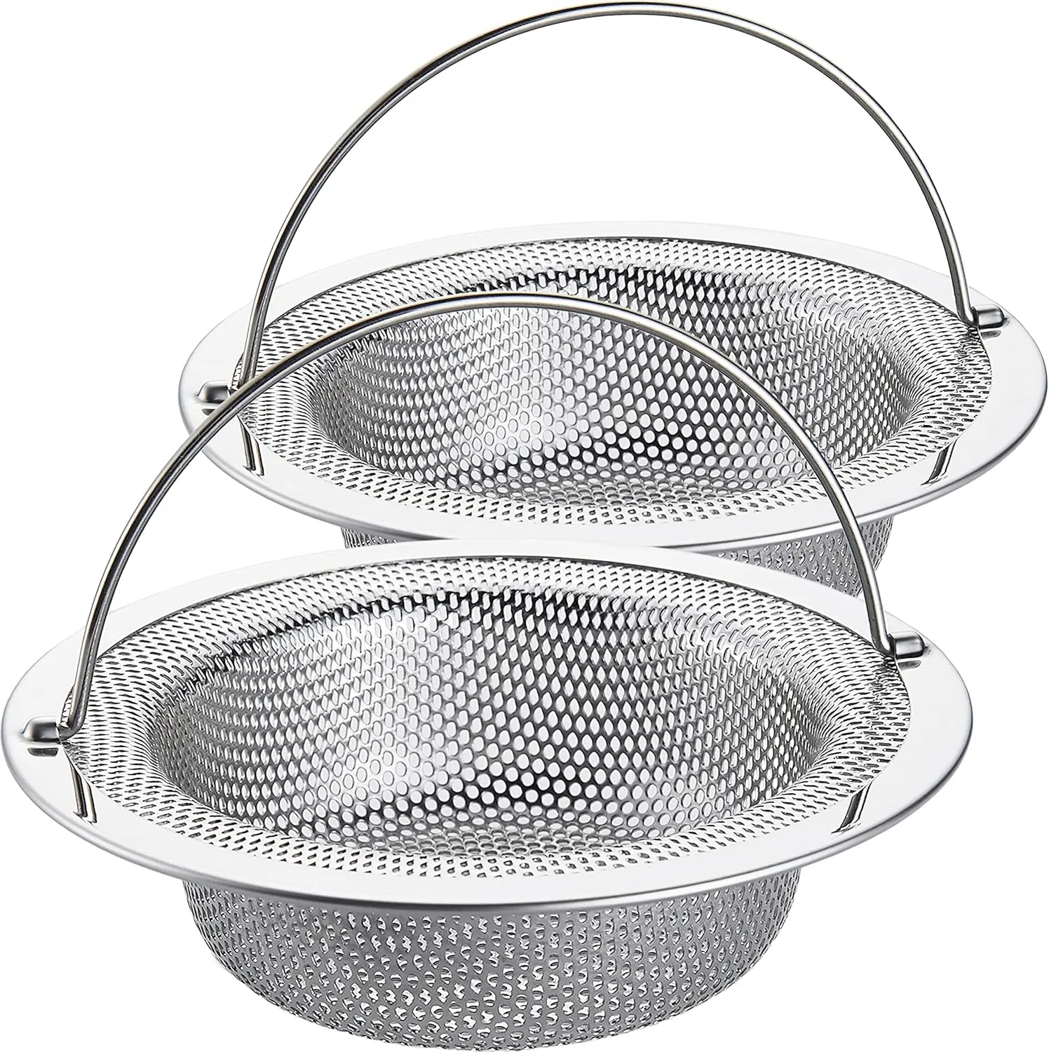 Kitchen Sink Strainer Stainless Steel, Kitchen Sink Drain Strainer with Handle, Sink Strainers with Large Wide Rim 4.5" Diameter for Kitchen Sinks (2PCS)