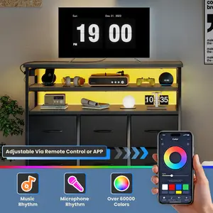 TV Stand Dresser For Living Room With 6 Fabric Drawers Storage Up to 45 inch TV Wood Top TV Media Console Table Cabinet