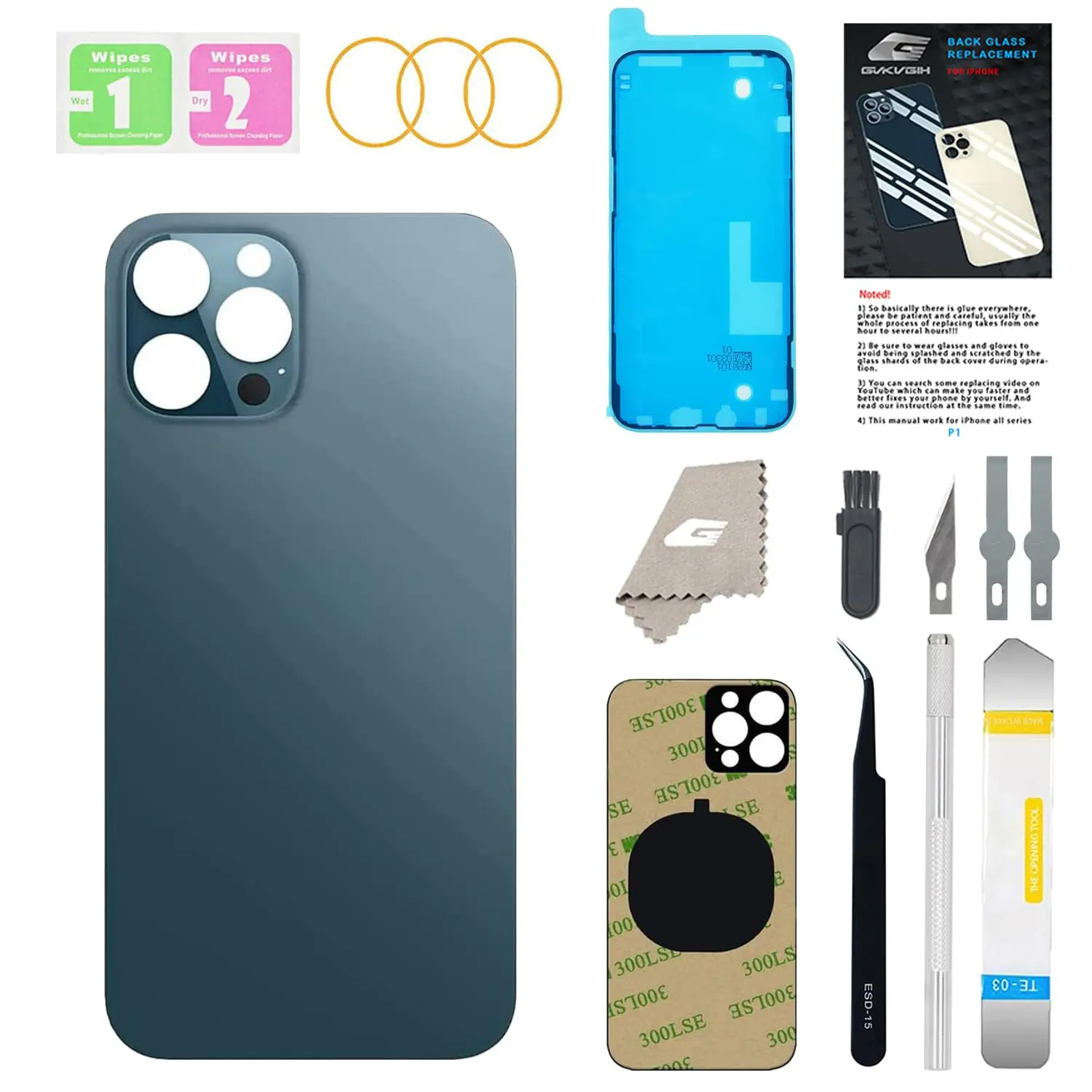 GUPFIX Back Glass Replacement for iPhone 12 Pro Max with Pre-Installed Adhesive & Repairing Tool Kits, Big Hole Rear Back Cover Glass