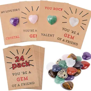 24 Pack Valentines Cards with Heart-Shape Crystal Stones, Valentines Day Exchange Card Gifts for Kids Girls Boys School Class Gifts - YOU'RE A GEM OF A FRIEND