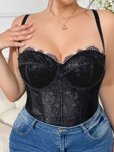 Fashion Sexy V-Neck Corset Shapewear Bodycon Crop Top, Lace Strap Outerwear Tight Fit Plus Size One-Piece Dress, Women's Slimming Undergarment