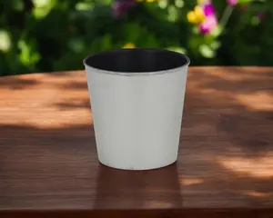 HomeRoots 5 in. Silver Recycled Plastic Round Garden Pot Planter, Indoor & Outdoor Use, Garden Pots, Modern Plant Pot