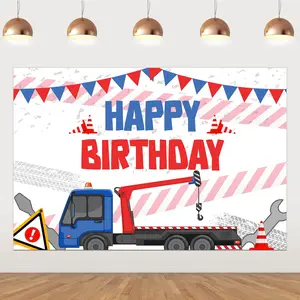 1Set Tow Truck Happy Birthday Backdrop 3  5ft Construction Trucks Birthday Party Decorations Tractor Birthday Party Decorations for Photography Background