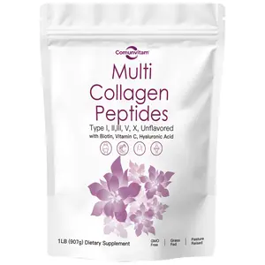Multi Collagen Peptides Powder Pasture -Hydrolyzed Protein Peptides (Type l, ll, lll, V, X) withHvaluronic Acid, Biotin & Vitamin C-Unflavored -Bathroom Supplement Natural