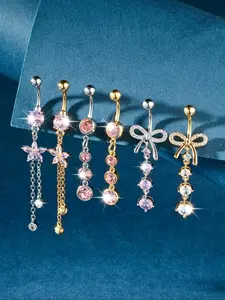 Women's Elegant Butterfly & Flower Design Belly Rings, Belly Hoops, Trendy Exquisite Belly Piercing Jewelry, Chic Body Jewelry, Belly Button Jewelry, Fashion Body Jewelry for Party Decor