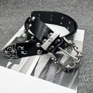 Punk Style Decorated PU Belt with Buckle, Fashion Cross Design Y2k Belt for Party, Daily Clothing Decor, Trendy Versatile & Exquisite Belt for Birthday Gift for Women Men