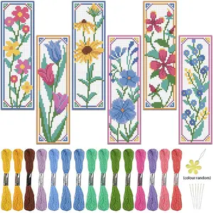 6-piece pastoral flower themed cross stitch bookmark DIY art set - English manual included - suitable for sewing beginners and manual enthusiasts - unique small cross stitch decorations, book markers