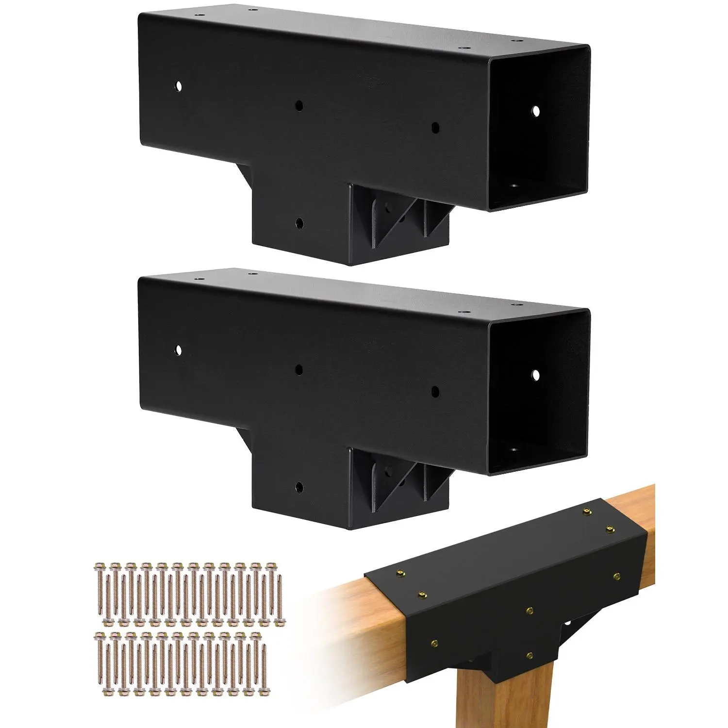 【Summerfinds】VEVOR Carbon Steel Pergola Brackets, 2-Pcs T-Shaped 3-Way Kit for Wood Beam Fit, 4x4 (Actual 3.5x3.5 in) Flat Roof Gazebo Components with Screws, Stable 10 Lbs / 4.5 Kg for DIY Woodworking, Outdoor Parties, Durable