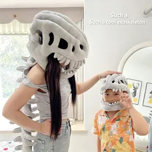 New Chinese Dinosaur Skeleton Plush Toy – Funny Exoskeleton Doll with Movable Jaw & Articulated Spine Tail for Halloween Cosplay