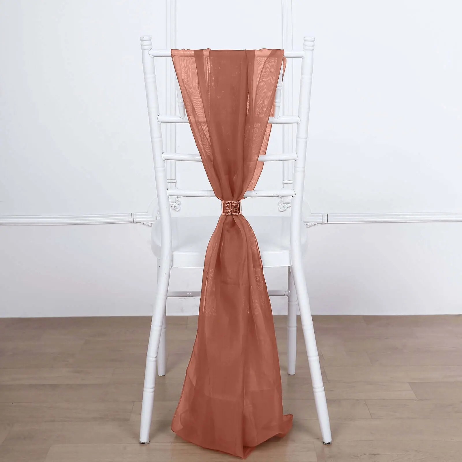 5-Pack Terracotta Rust Chiffon Chair Sashes (22"x78") - Glam Sheer Designer Bows, Adds Glamour and Charm to Chairs, Ideal for Wedding, Party, Restaurants, Add Glamour And Charm To Chairs