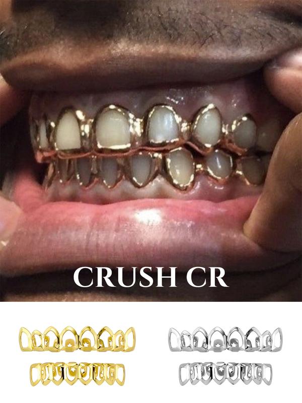 CRUSH CR 18K Gold Plated Tooth Caps, Half Grillz and Tooth Gems Set, Gold and Silver Options, Perfect for Hip Hop Concerts, Club Nights, Casual Streetwear, Daily Outfits and Music Festivals