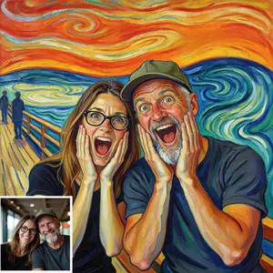2D Flat, 2D Flat, 2D Flat Customizable Canvas Print Inspired by Expressionism, Featuring Your Photo in a Shriek Night Painting Style. Perfect for Decorating Your Living Room, Bedroom, for Home Office, And Kitchen