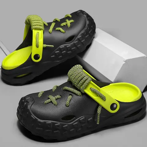 Men's Fashionable Cross Laces Decor Clogs, Comfortable Non-Slip Quick Drying Clogs, Suitable for Indoor and Outdoor Walking, Men's Trend Beach Shoes, Garden Clogs