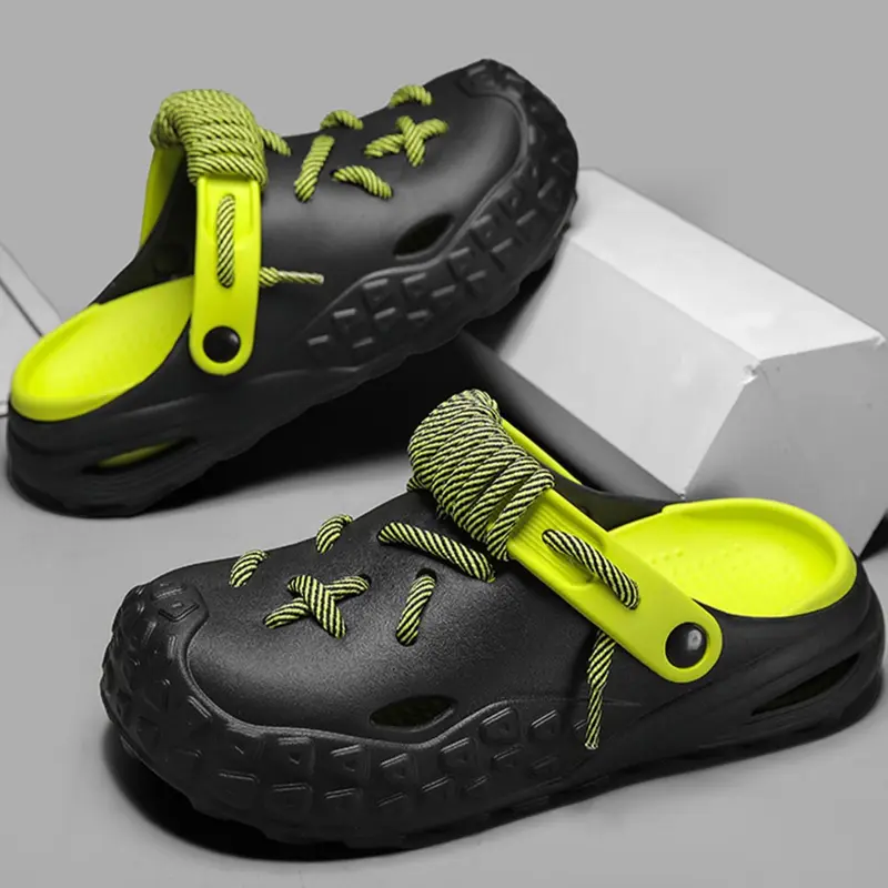 Men's Fashionable Cross Laces Decor Clogs, Comfortable Non-Slip Quick Drying Clogs, Suitable for Indoor and Outdoor Walking, Men's Trend Beach Shoes, Garden Clogs